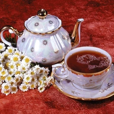 jug, tea, chamomile, cup