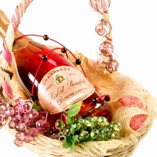 champagne, basket, Bottle