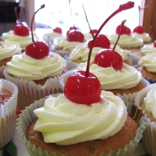 cherries, Muffins, cream