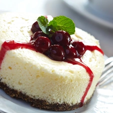 dessert, fork, cherries, plate