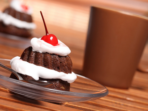 cream, cake, Cup, cherry, chocolate, dessert, teaspoon