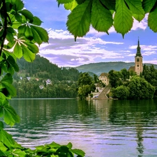 Bled, lake, chestnut, Church