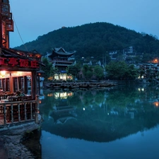 Restaurant, mountains, China, River