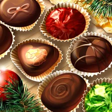 Chocolates, Twigs, baubles