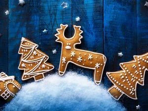 Christmas, composition, snow, Christmas, Stars, Cookies