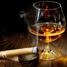 cigar, glass, ashtray