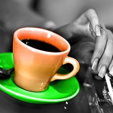 coffee, hand, Cigarette, cup