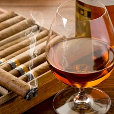 Cigars, glass, Whisky