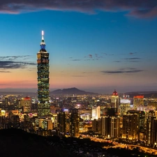 Taiwan, skyscraper, City at Night, Taipei