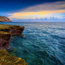 cliff, sea, rocks