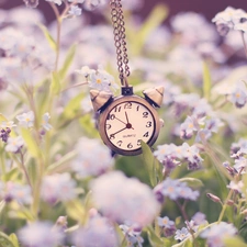 Clock, purple, Flowers