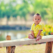 boy, Yellow, clothes, Bench