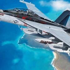 Airplane, EA-18, clouds, Boeing