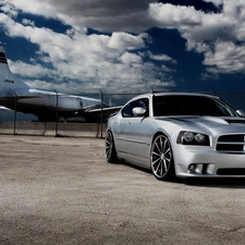 Automobile, airport, clouds, plane