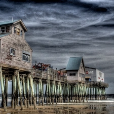 clouds, pier, Beaches