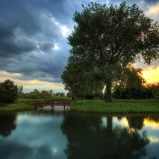 River Bridge, viewes, clouds, trees