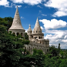 Tower fishing, Hungary, Budapest, clouds, Castle