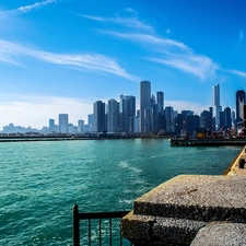 clouds, Chicago, bridge, skyscrapers, River