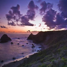 clouds, Coast, cliff