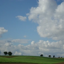 field, clouds