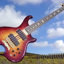 Guitar, Sky, clouds, Field