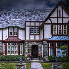 house, Clouds darkened the Skies, HDR, Garden