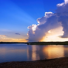 lake, clouds