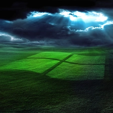 logo, Meadow, clouds, windows