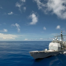 Ship, sea, clouds, Military truck