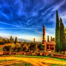 mosque, clouds