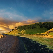 clouds, Way, Mountains