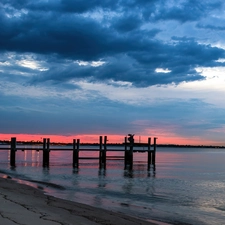 clouds, sea, pier