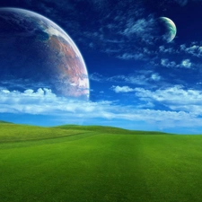 clouds, Meadow, Planet