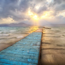 clouds, sea, Platform