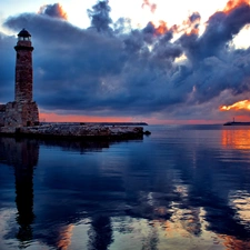 clouds, Lighthouse, sea