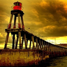 clouds, Lighthouses, sea