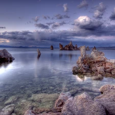 clouds, rocks, sea