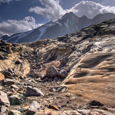 clouds, Sky, rocks, Stones, Mountains