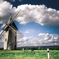 clouds, Windmill, Sky