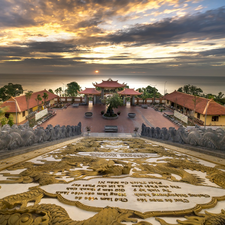 Sunrise, clouds, temple, VEGETATION, Wietnam