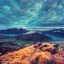 clouds, Mountains, Valley