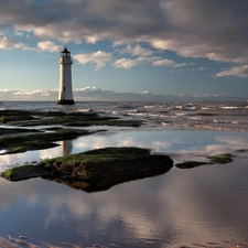 coast, clouds, maritime, sea, Lighthouse