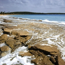 sea, Stones, coast, Waves