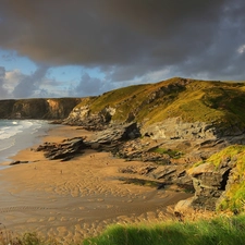 clouds, rocks, Coast, The Hills