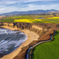 sea, Cliffs, Way, Coast, Beaches, field, Mountains