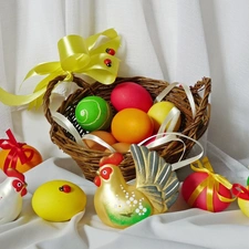 basket, easter, cocks, eggs