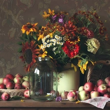 Flowers, Apples, composition, bouquet