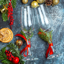 Twigs, cookies, blueberries, composition, baubles, glasses