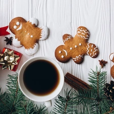 coffee, Christmas, Twigs, cones, gifts, ginger