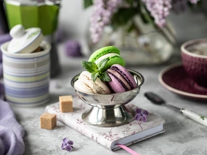 Cookies, Macaroons, Table, cup, sugar-bowl, Bowl, silver, note-book